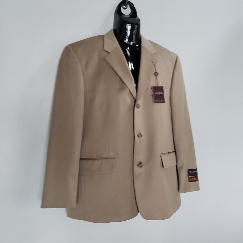 Men's TASSO ELBA Khaki Tan Italian 100% Wool 3 Button Jacket it is USED 1x